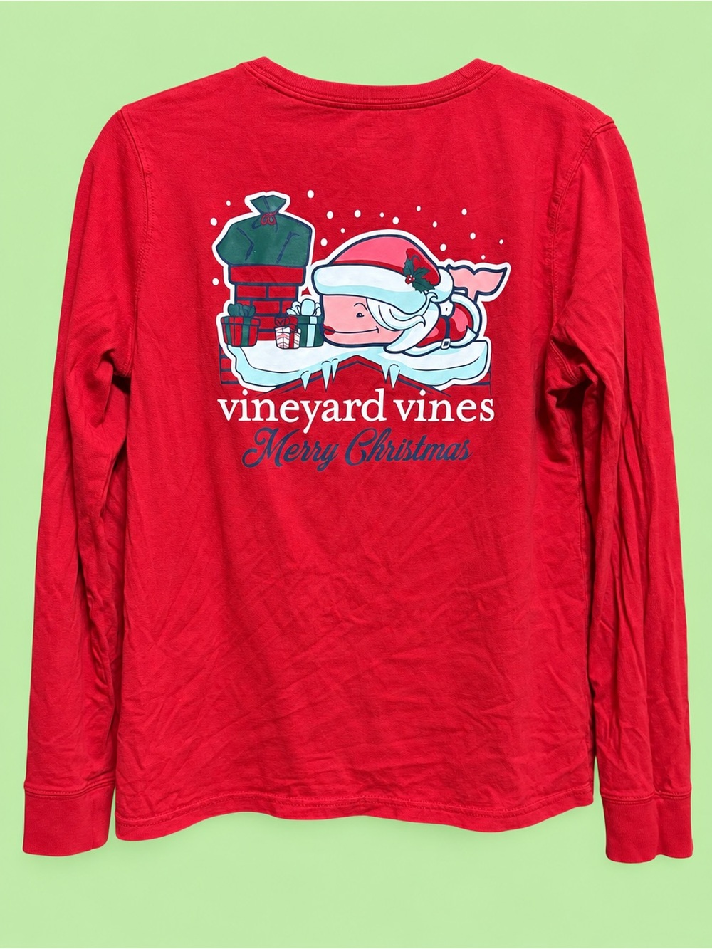 Vineyard Vines Santa Whale Christmas Long Sleeve Tee Red